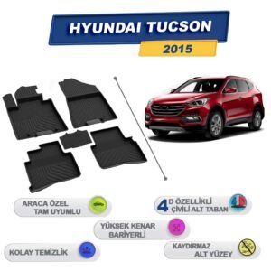 Hyundai Tucson 2015 Sonrası İle Uyumlu 4D Havuzlu Paspas A+Kalite Siyah