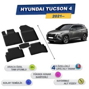 Hyundai Tucson 4 2021 Sonrası İle Uyumlu 4D Havuzlu Paspas A+Kalite Siyah