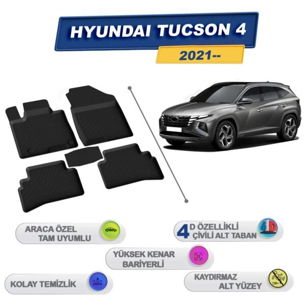 Hyundai Tucson 4 2021 Sonrası İle Uyumlu 4D Havuzlu Paspas A+Kalite Siyah