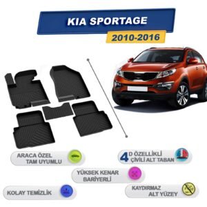 Kia Sportage 2010-2016 İle Uyumlu 4D Havuzlu Paspas A+Kalite Siyah