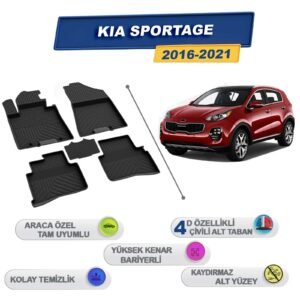 Kia Sportage 2016-2021 İle Uyumlu 4D Havuzlu Paspas A+Kalite Siyah