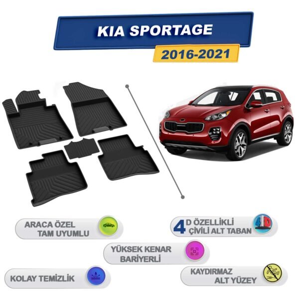 Kia Sportage 2016-2021 İle Uyumlu 4D Havuzlu Paspas A+Kalite Siyah