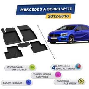 Mercedes A Serisi W176 2012-2018 İle Uyumlu 4D Havuzlu Paspas A+Kalite Siyah