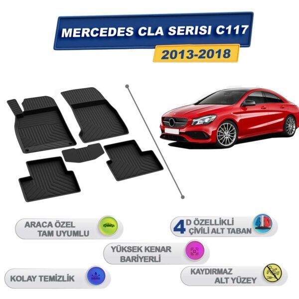 Mercedes Cla Serisi C117 2013-2018 İle Uyumlu 4D Havuzlu Paspas A+Kalite Siyah
