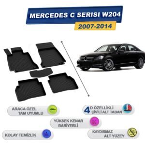 Mercedes C Serisi W204 2007-2014 İle Uyumlu 4D Havuzlu Paspas A+Kalite Siyah