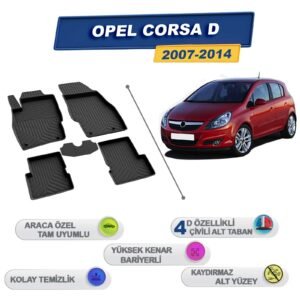 Opel Corsa D 2007-2014 İle Uyumlu 4D Havuzlu Paspas A+Kalite Siyah