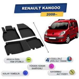 Renault Kangoo 2008 Sonrası İle Uyumlu 4D Havuzlu Paspas A+Kalite Siyah