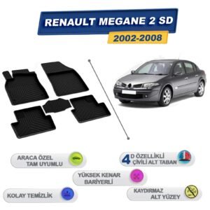 Renault Megane 2 Sedan 2002-2008 İle Uyumlu 4D Havuzlu Paspas A+Kalite Siyah