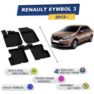 Renault Symbol 3 2013 Sonrası İle Uyumlu 4D Havuzlu Paspas A+Kalite Siyah