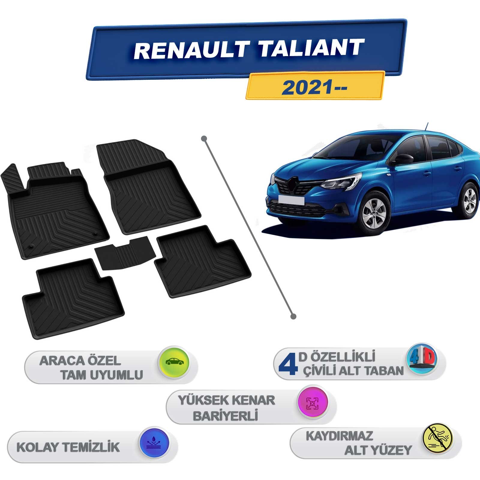 Renault Taliant 2021 Sonrası İle Uyumlu 4D Havuzlu Paspas A+Kalite Siyah