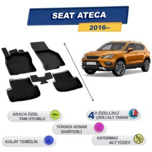 Seat Ateca 2016 Sonrası İle Uyumlu 4D Havuzlu Paspas A+Kalite Siyah