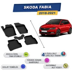 Skoda Fabia 2018-2021 İle Uyumlu 4D Havuzlu Paspas A+Kalite Siyah