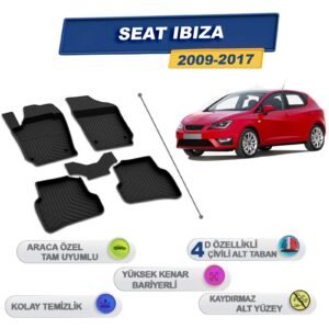 Seat İbiza 2009-2017 İle Uyumlu 4D Havuzlu Paspas A+Kalite Siyah