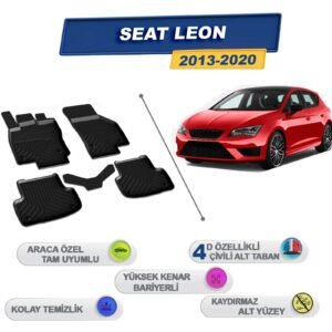 Seat Leon 2013-2020 İle Uyumlu 4D Havuzlu Paspas A+Kalite Siyah