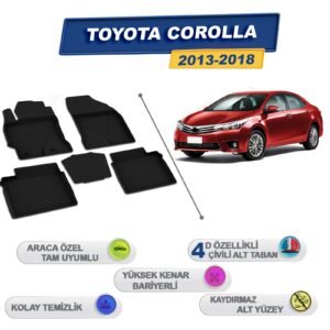Toyota Corolla 2013-2018 İle Uyumlu 4D Havuzlu Paspas A+Kalite Siyah