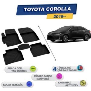 Toyota Corolla 2019 Sonrası İle Uyumlu 4D Havuzlu Paspas A+Kalite Siyah