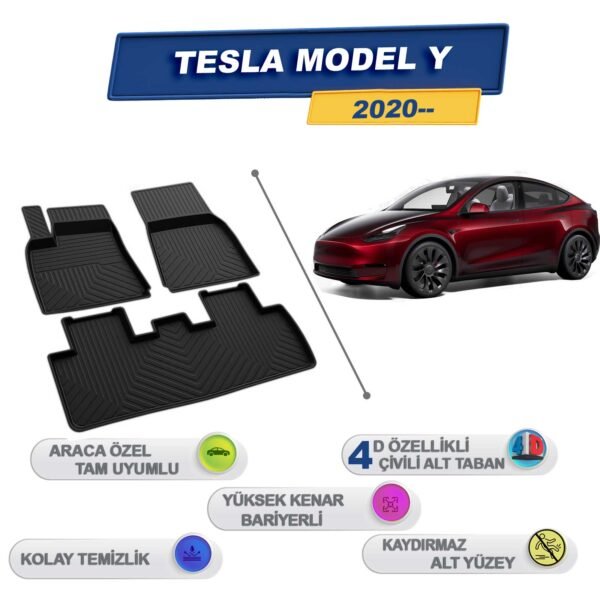 Tesla Model Y 2020 Sonrası İle Uyumlu 4D Havuzlu Paspas A+Kalite Siyah