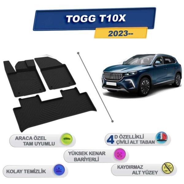 Togg T10X 2023 Sonrası İle Uyumlu 4D Havuzlu Paspas A+Kalite Siyah