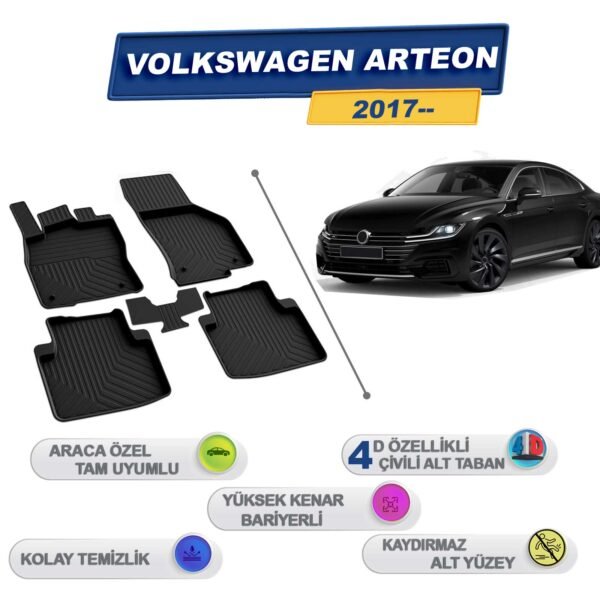 Volkswagen Arteon 2017 Sonrası İle Uyumlu 4D Havuzlu Paspas A+Kalite Siyah