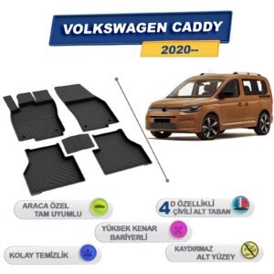 Volkswagen Caddy 2020 Sonrası İle Uyumlu 4D Havuzlu Paspas A+Kalite Siyah