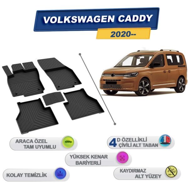 Volkswagen Caddy 2020 Sonrası İle Uyumlu 4D Havuzlu Paspas A+Kalite Siyah