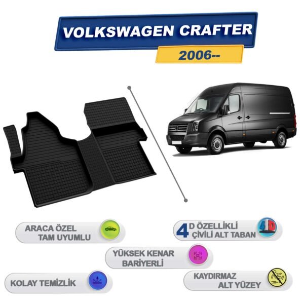 Volkswagen Crafter 2006 Sonrası İle Uyumlu 4D Havuzlu Paspas A+Kalite Siyah