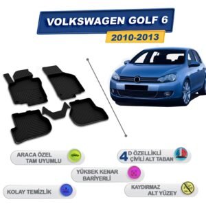 Volkswagen Golf 6 2010-2013 İle Uyumlu 4D Havuzlu Paspas A+Kalite Siyah