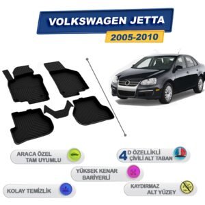 Volkswagen Jetta 2005-2010 İle Uyumlu 4D Havuzlu Paspas A+Kalite Siyah