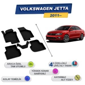 Volkswagen Jetta 2011 Sonrası İle Uyumlu 4D Havuzlu Paspas A+Kalite Siyah