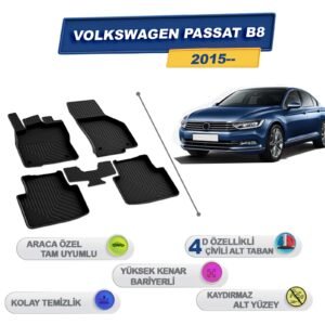Volkswagen Passat B8 2015 Sonrası İle Uyumlu 4D Havuzlu Paspas A+Kalite Siyah