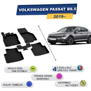 Volkswagen Passat B8.5 2019 Sonrası İle Uyumlu 4D Havuzlu Paspas A+Kalite Siyah
