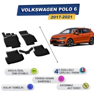 Volkswagen Polo 6 2017-2021 İle Uyumlu 4D Havuzlu Paspas A+Kalite Siyah
