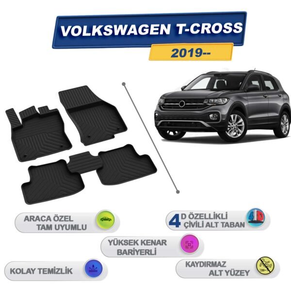 Volkswagen T-Cross 2019 Sonrası İle Uyumlu 4D Havuzlu Paspas A+Kalite Siyah