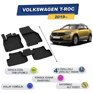 Volkswagen T-Roc 2019 Sonrası İle Uyumlu 4D Havuzlu Paspas A+Kalite Siyah