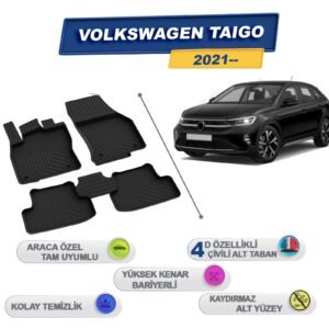 Volkswagen Taigo 2021 Sonrası İle Uyumlu 4D Havuzlu Paspas A+Kalite Siyah