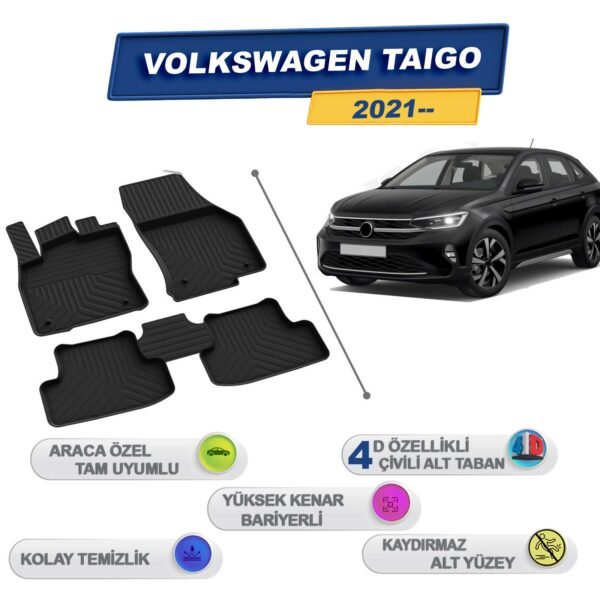 Volkswagen Taigo 2021 Sonrası İle Uyumlu 4D Havuzlu Paspas A+Kalite Siyah