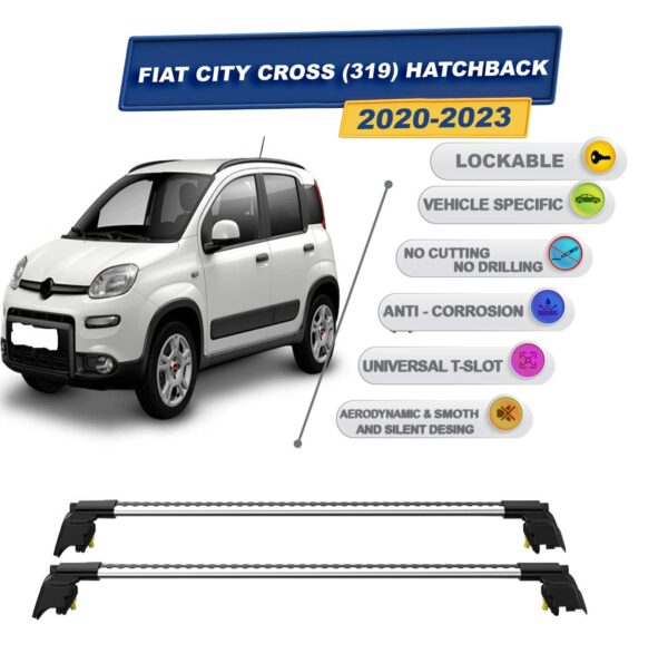 Fiat Panda Cross (319) Hatchback 2020-2023 ile Uyumlu, Entegre Tavan Çıtası için Kilitlenebilir Ara Atkı Taşıyıcı Tavan Barları / 2 adet Gri