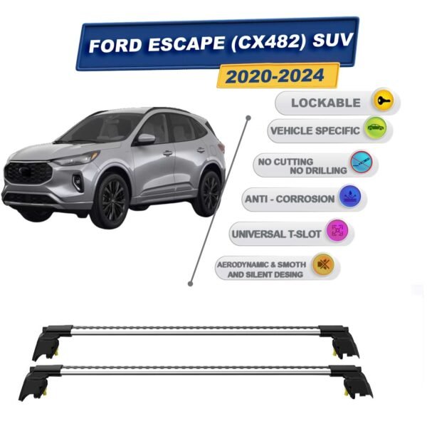 Ford Escape (CX482) SUV 2020-2024 ile Uyumlu, Entegre Tavan Çıtası için Kilitlenebilir Ara Atkı Taşıyıcı Tavan Barları / 2 adet Gri