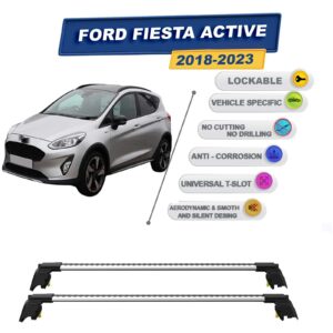 Ford Fiesta Active 2018-2023 ile Uyumlu, Entegre Tavan Çıtası için Kilitlenebilir Ara Atkı Taşıyıcı Tavan Barları / 2 adet Gri