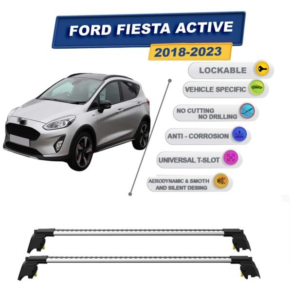 Ford Fiesta Active 2018-2023 ile Uyumlu, Entegre Tavan Çıtası için Kilitlenebilir Ara Atkı Taşıyıcı Tavan Barları / 2 adet Gri