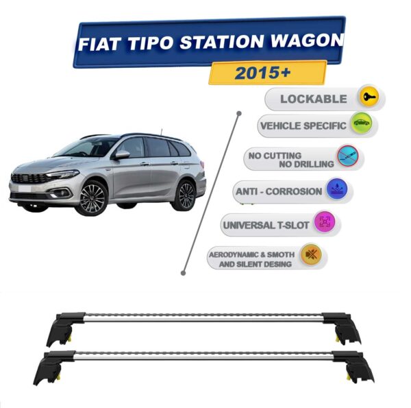 Fiat Egea Station Wagon 2015 Sonrasi ile Uyumlu, Entegre Tavan Çıtası için Kilitlenebilir Ara Atkı Taşıyıcı Tavan Barları / 2 adet Gri