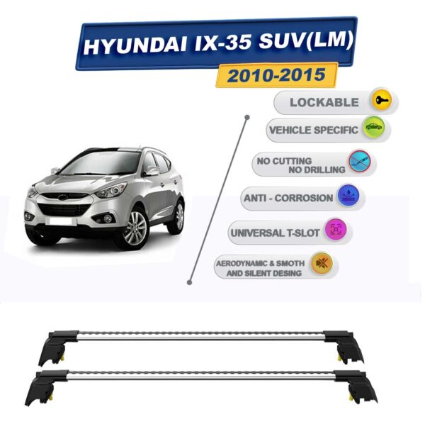 Hyundai İX-35 SUV (LM) 2010-2015 ile Uyumlu, Entegre Tavan Çıtası için Kilitlenebilir Ara Atkı Taşıyıcı Tavan Barları / 2 adet Gri