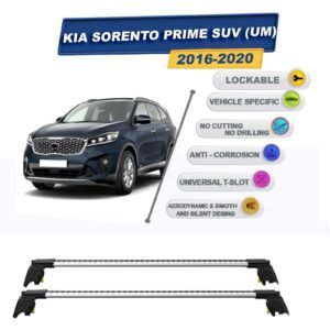 Kia Sorento SUV (UM) 2016-2020 ile Uyumlu, Entegre Tavan Çıtası için Kilitlenebilir Ara Atkı Taşıyıcı Tavan Barları / 2 adet Gri