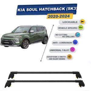 Kia Soul (SK3) 2020-2024 ile Uyumlu, Entegre Tavan Çıtası için Kilitlenebilir Ara Atkı Taşıyıcı Tavan Barları / 2 adet Siyah