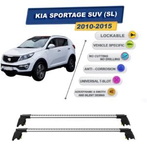 Kia Sportage SUV (SL) 2010-2015 ile Uyumlu, Entegre Tavan Çıtası için Kilitlenebilir Ara Atkı Taşıyıcı Tavan Barları / 2 adet Gri