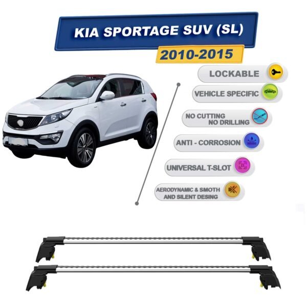 Kia Sportage SUV (SL) 2010-2015 ile Uyumlu, Entegre Tavan Çıtası için Kilitlenebilir Ara Atkı Taşıyıcı Tavan Barları / 2 adet Gri