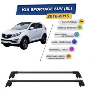 Kia Sportage SUV (SL) 2010-2015 ile Uyumlu, Entegre Tavan Çıtası için Kilitlenebilir Ara Atkı Taşıyıcı Tavan Barları / 2 adet Siyah