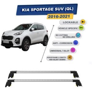 Kia Sportage SUV (QL) 2016-2021 ile Uyumlu, Entegre Tavan Çıtası için Kilitlenebilir Ara Atkı Taşıyıcı Tavan Barları / 2 adet Gri