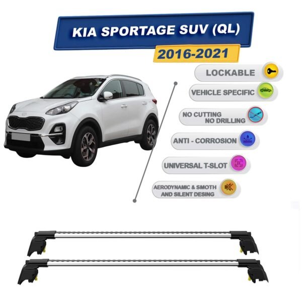 Kia Sportage SUV (QL) 2016-2021 ile Uyumlu, Entegre Tavan Çıtası için Kilitlenebilir Ara Atkı Taşıyıcı Tavan Barları / 2 adet Gri