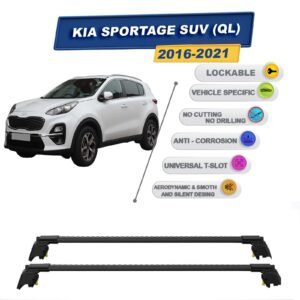 Kia Sportage SUV (QL) 2016-2021 ile Uyumlu, Entegre Tavan Çıtası için Kilitlenebilir Ara Atkı Taşıyıcı Tavan Barları / 2 adet Siyah